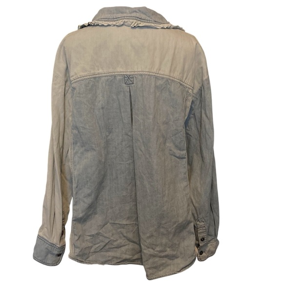 Free People Daisy Baby Patchwork Denim Top with Wide Collar and Ruffle Detail - Picture 12 of 13